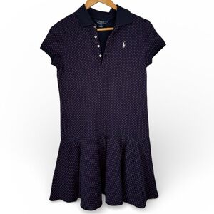 POLO Ralph Lauren Girls Navy and Pink Polka Dots Dress